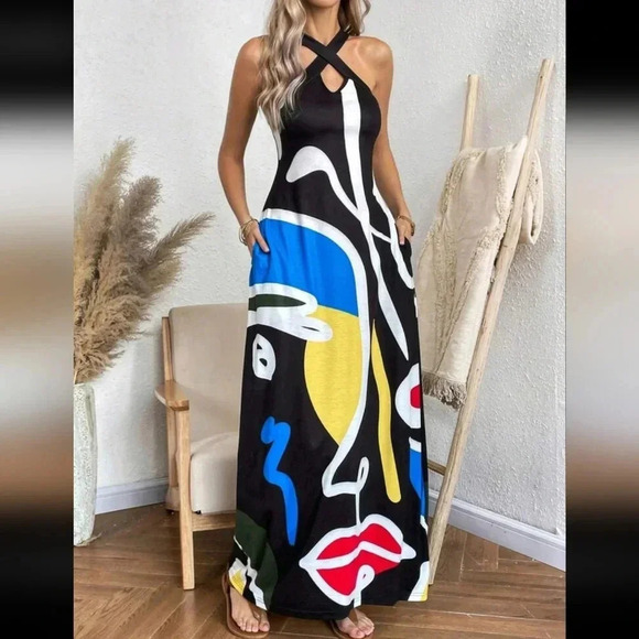 Women's Print Halter Neck Dress - Picture 1 of 6